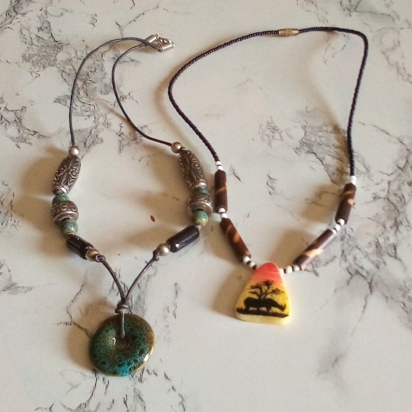 Unisex Ethnic Necklace Bundle Semi-precious Stone Pendant/Painted Bone Pendant - Picture 10 of 10